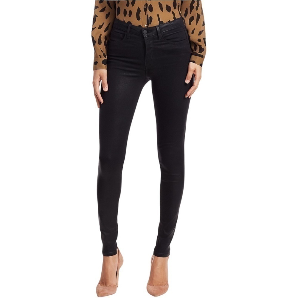 L'AGENCE Margot High-Rise Skinny Black Noir Coated Jeans - Picture 4 of 7